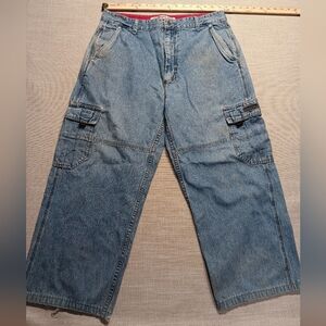Vintage Surplus baggy cargo jeans, 32x26, Distressed blue denim, Good condition